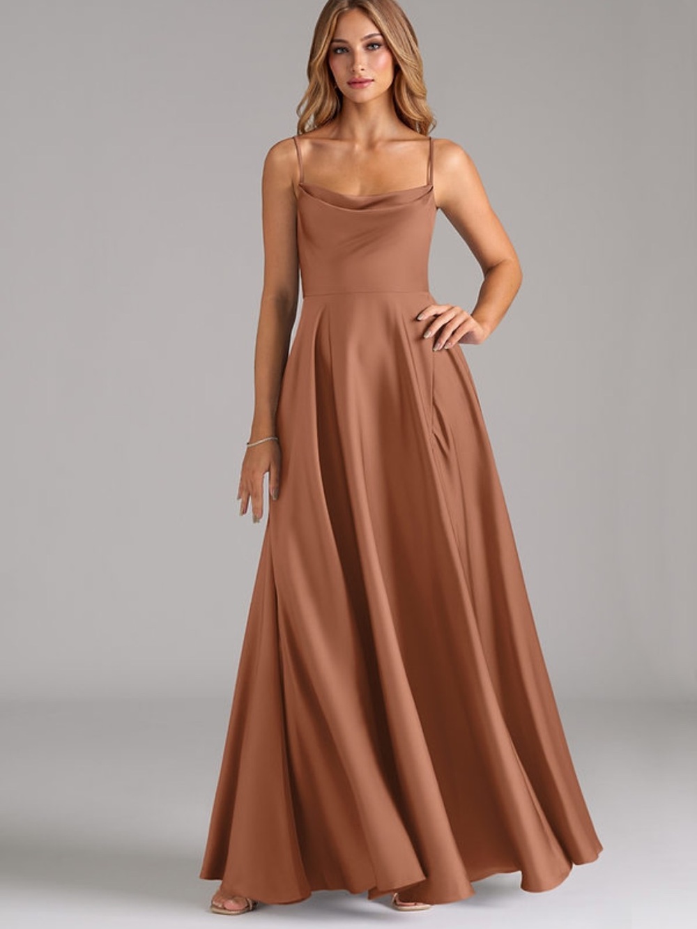 Azazie Brown Satin A-Line Maxi Skirt
